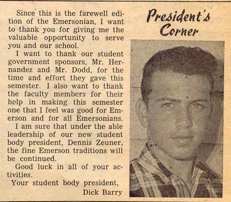 Dick Barry - Student Body President, Emerson Jr. 9th Grade - Dick_Barry-Emerson